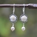 Romantic White Rose and White Swarovski Pearl Dangle Bridal Earrings