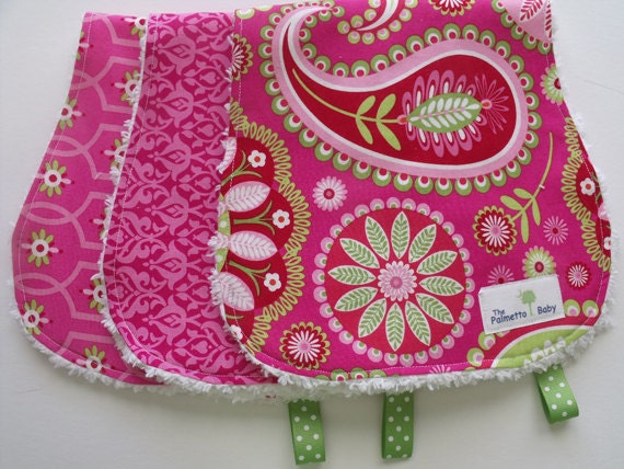 Chenille Hot Pink  Burp Cloths - set of 3