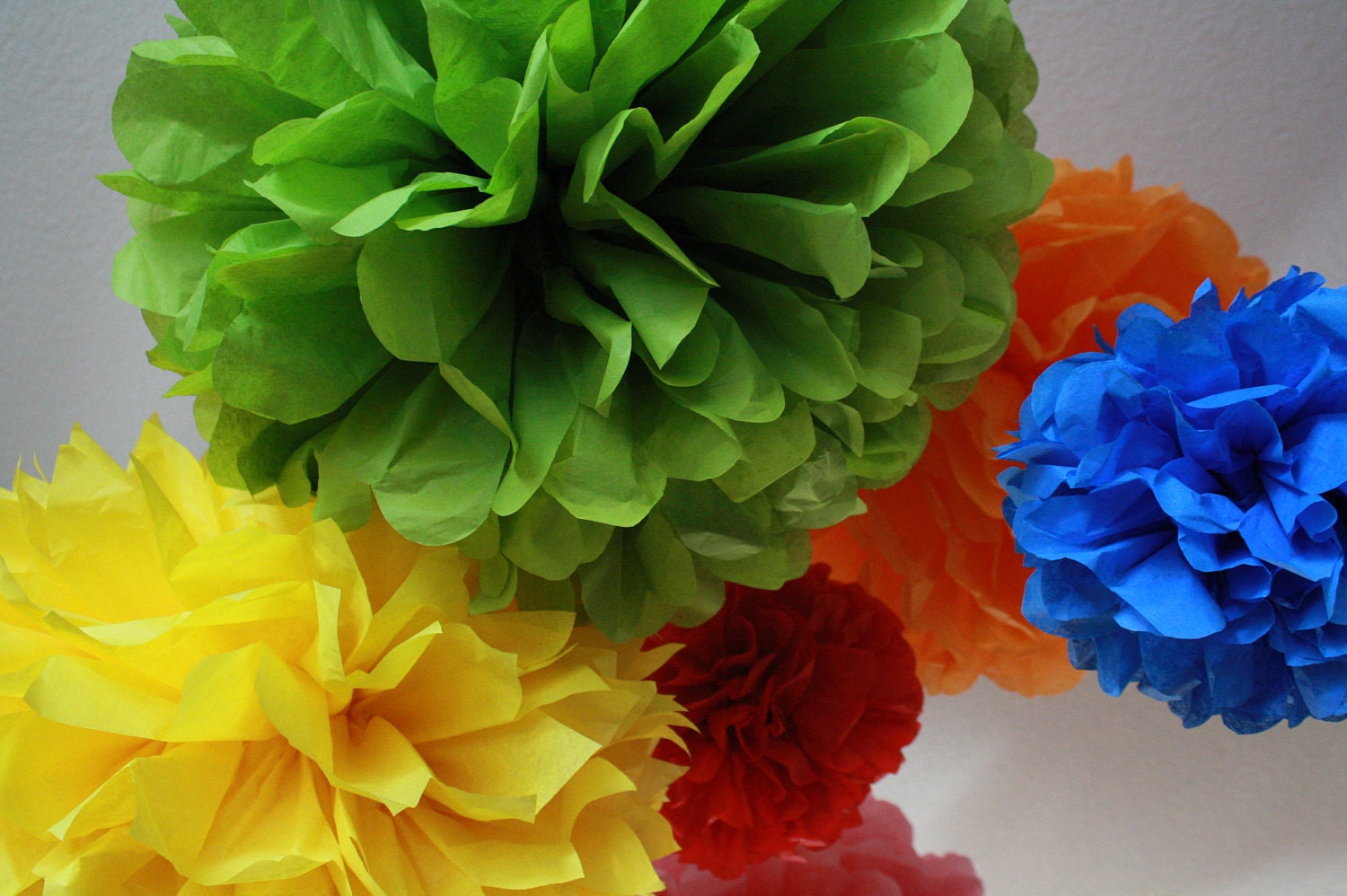 Pom Poms -Set of 12- Sesame Street, Lego, Primary Colors Party- birthday party tissue pom pom decorations
