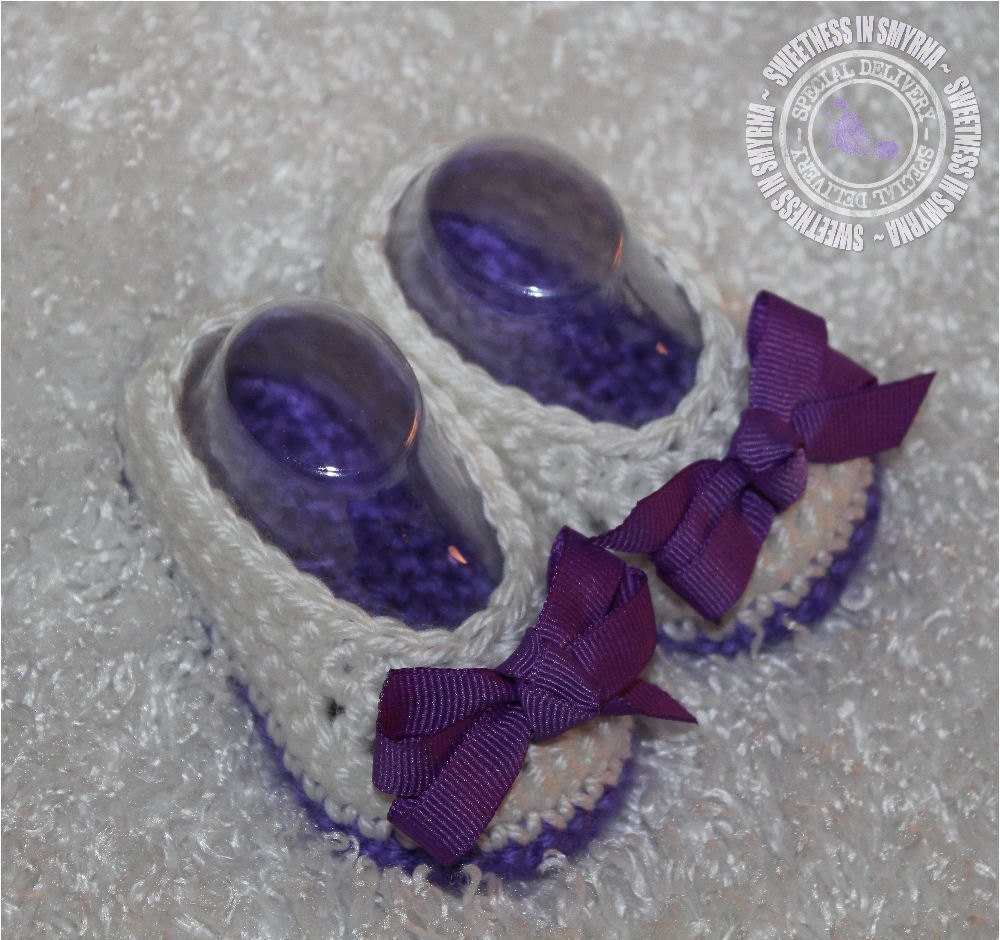 Crochet Baby Booties - Baby Girl Booties - Ballet Slippers - Purple - Grape - Bow Shoes, Photo Prop - READY TO SHIP