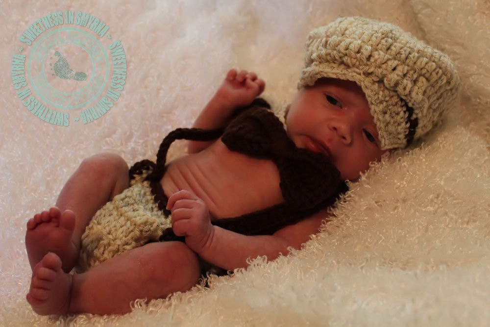 Little Man Suit in Wheat and Brown, Matching Diaper Cover, Suspenders and Bow Tie, Newborn to 3 months, Photo Prop, READY TO SHIP