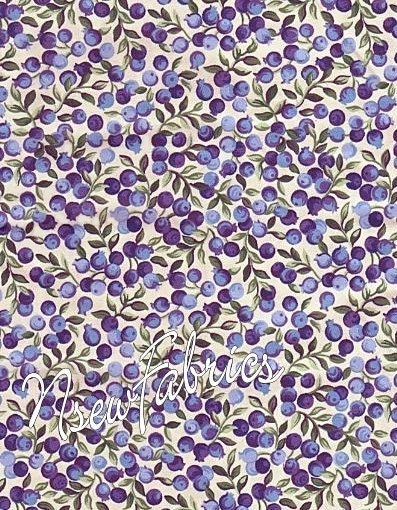 Wild Blueberry FABRIC Purple Berry Fruit COTTON Quilt Craft 60" Wide on Cream - LAST 1/2 Yard