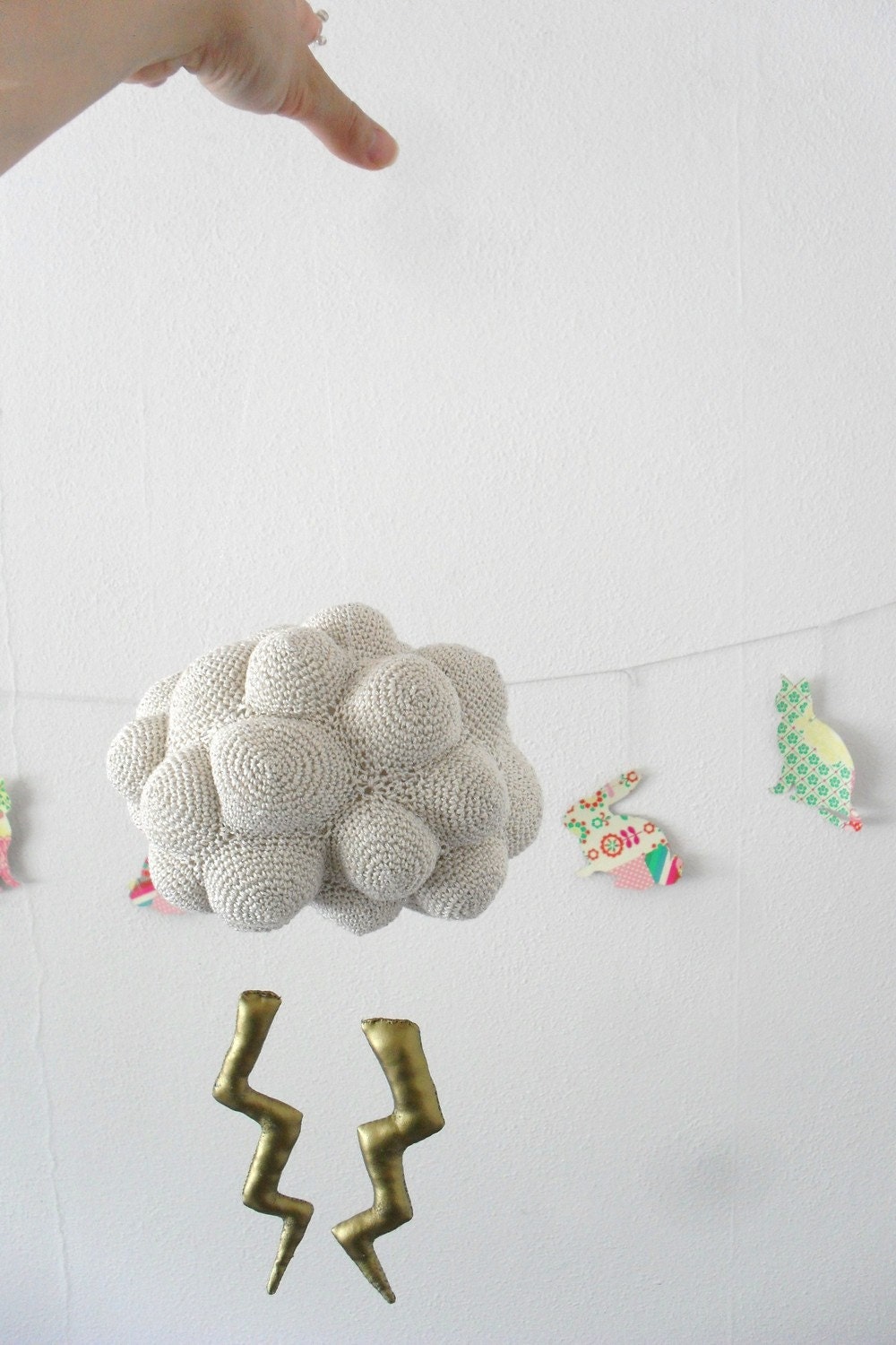 Nice storm-Cloud with lightning- crochet Mobile