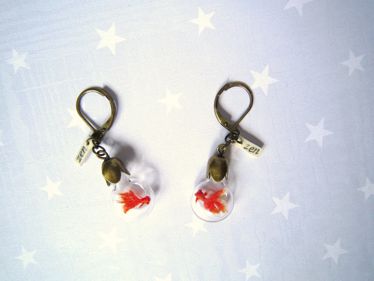 Earrings Zen Goldfish. Earring with bottle.