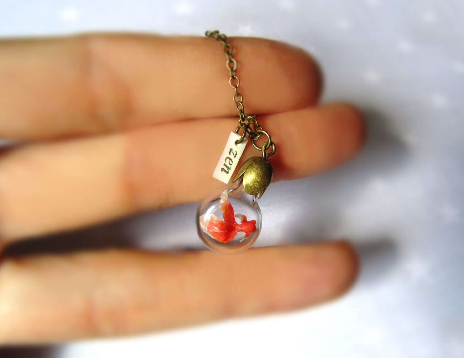 Necklace Zen Goldfish. Miniature in Bottle. Terrarium necklace.