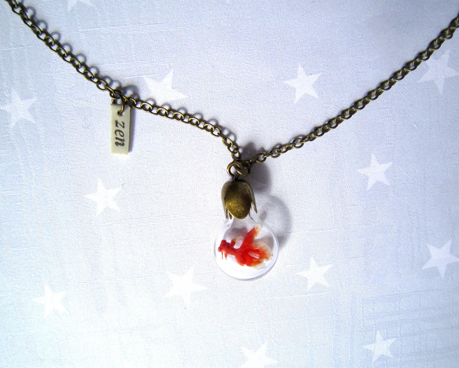 Necklace Zen Goldfish. Miniature in Bottle. Terrarium necklace.