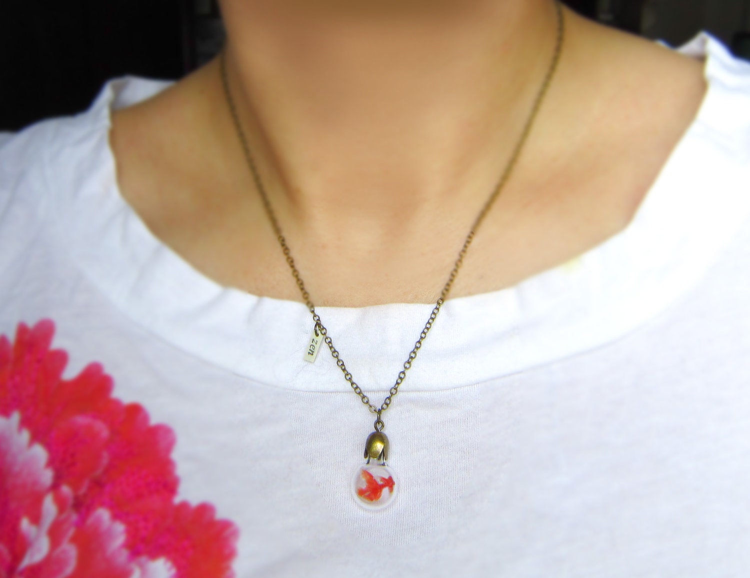 Necklace Zen Goldfish. Miniature in Bottle. Terrarium necklace.