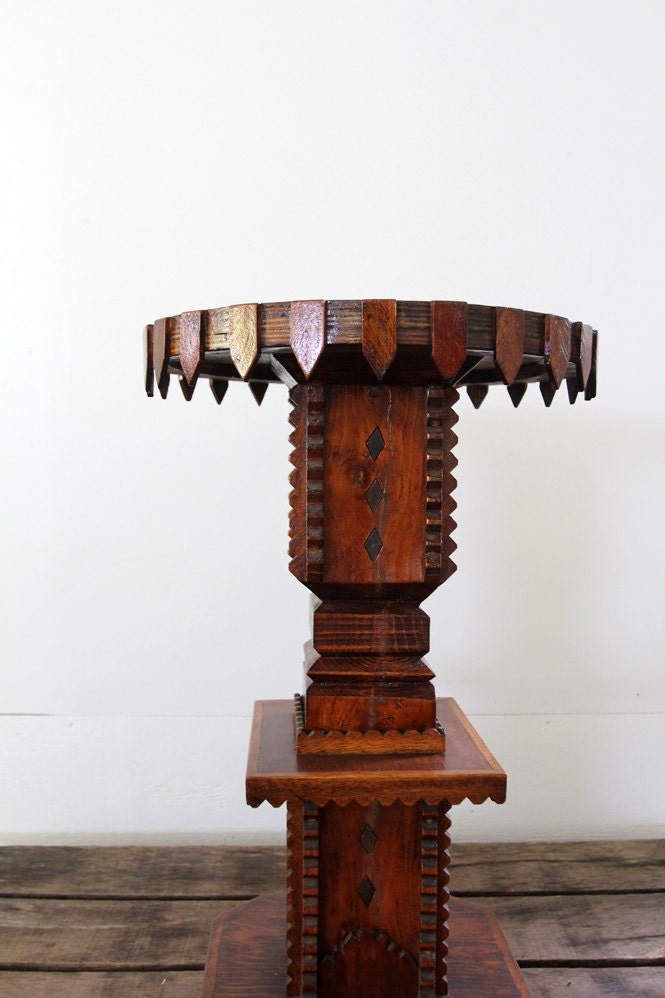 Antique Tramp Art Table // Folk Art End Table