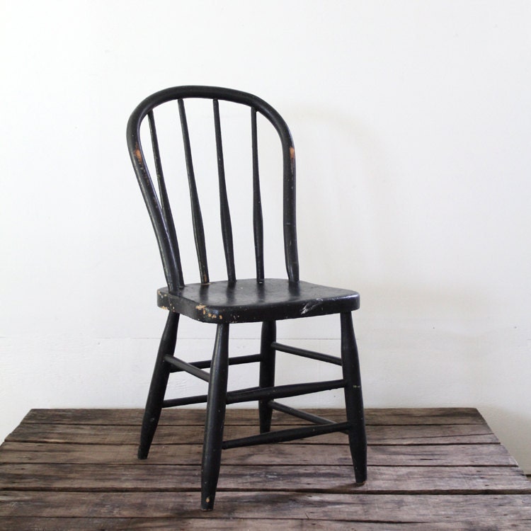 Antique Spindle Chair // Black Wood Chair