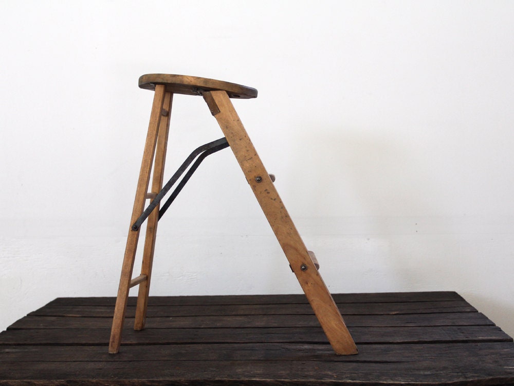 Antique Wood Stool // JRG Ladder Stool by 86home on Etsy