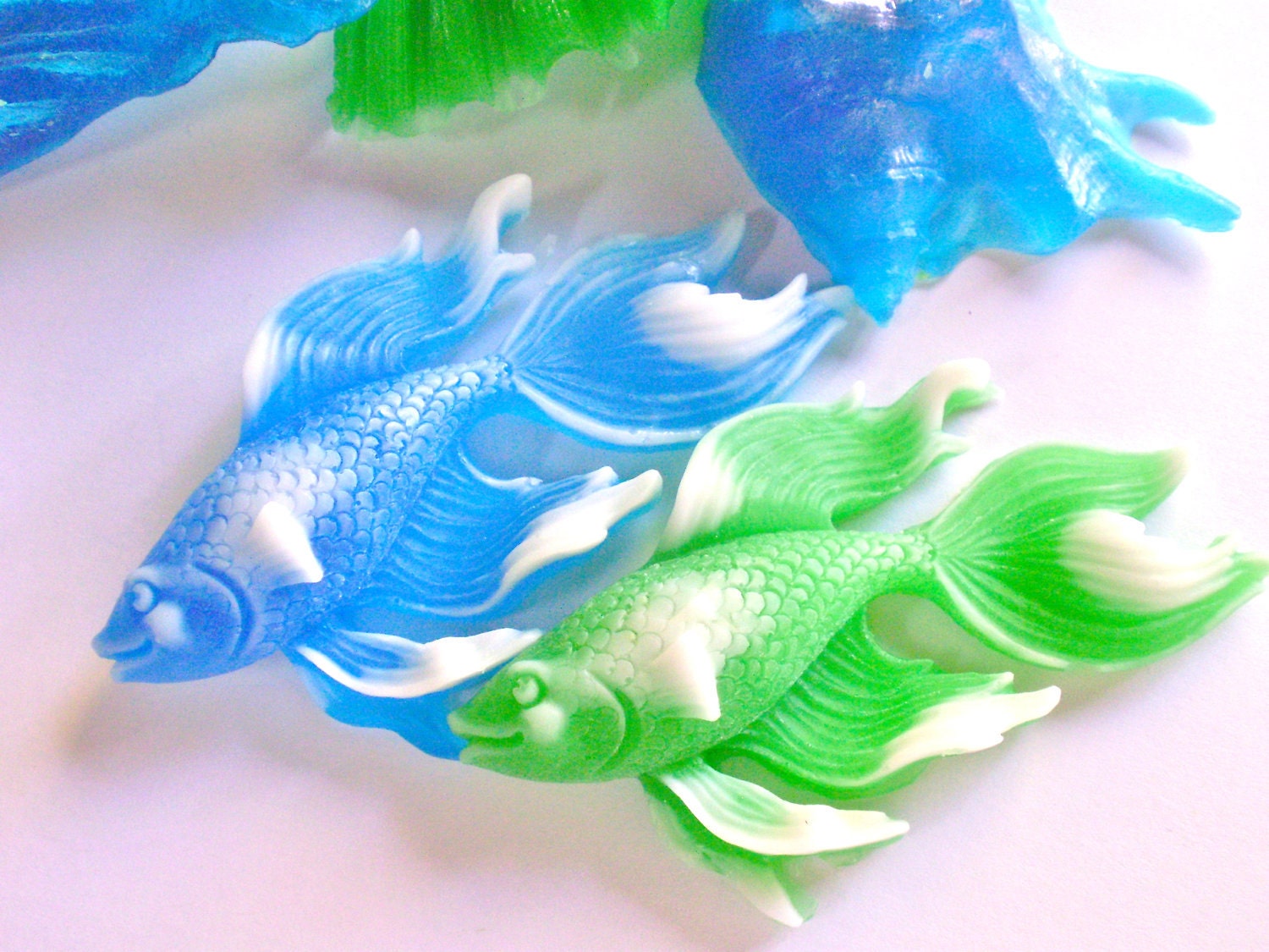 SOAP, Bright Summer Beta Fish, Green & Blue, Shell and Coral, Scented in Green Clover and Aloe  , Vegetable Based, Handmade