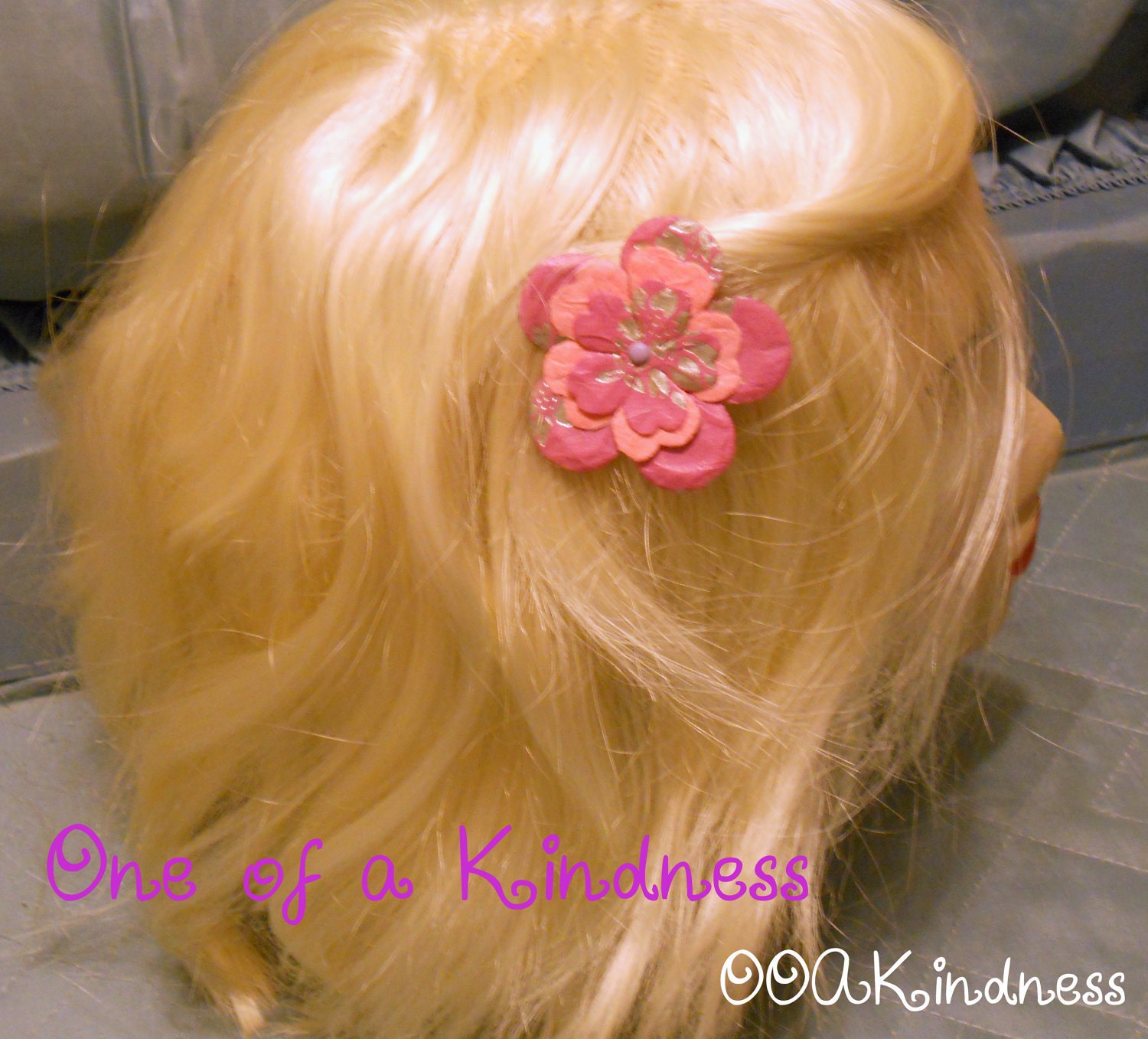 Pink and Silver,  Orange and Gold Paper Flower Hairpins