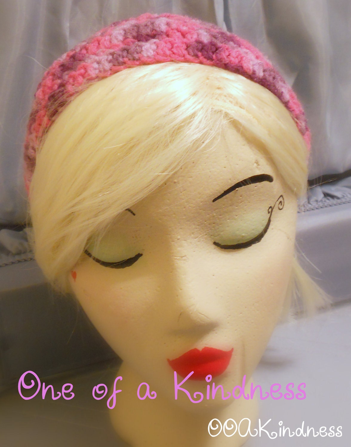 Pink & Purple Variegated Acrylic Crochet Kerchief with White Scallop Trim