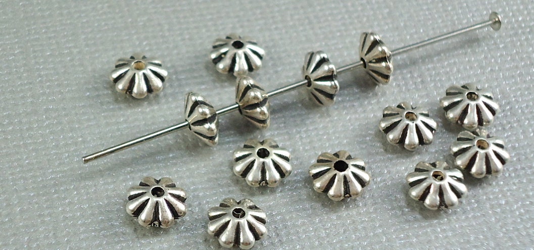 15 Silver plated antique spacer 6mm x 2mm