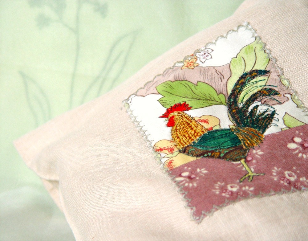 BREAD BAG, Storage Idea, Rooster Applique, Kitchen Decor, Soft Pastel - BozenaWojtaszek