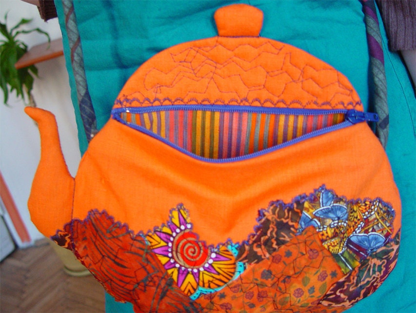 ORANGE funky BAG, Textile Handbag, Funky Purse, Wearable Art, Summer Accessory