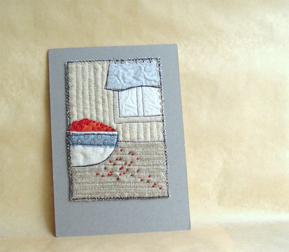 RED BERRIES, Mini Textile Art, Embroidery Art, Wall Art