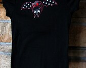 Polka Dot Bat Applique T-shirt girls small, short sleeve, black