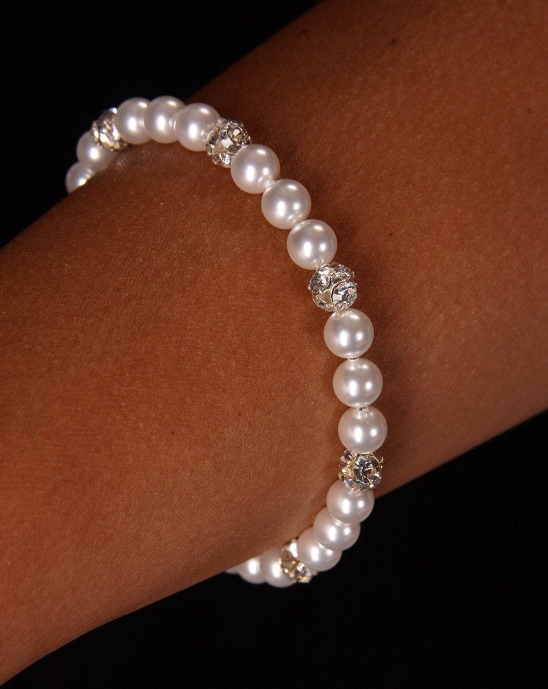Molly, Swarovski Crystal Pearl Rhinestone Ball Bridal Bracelet