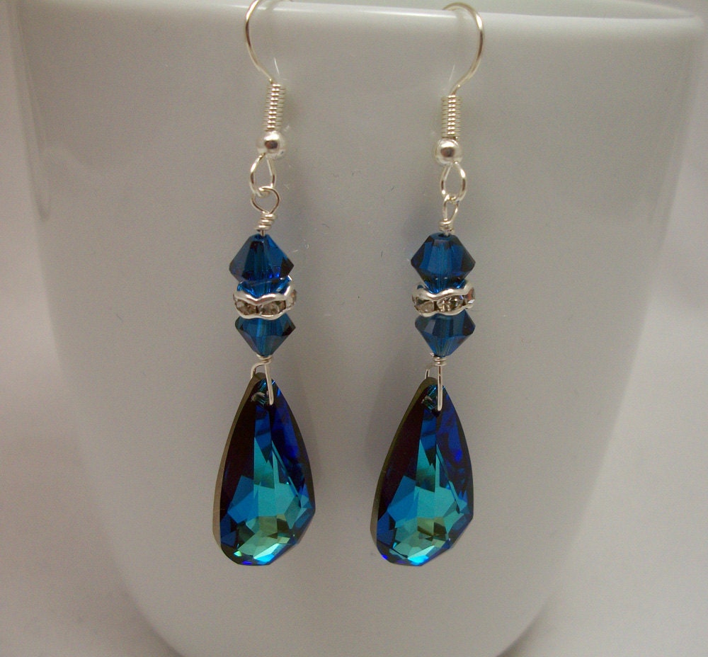 Bridal Earrings Something Blue Swarovski Crystal Bridal Bridesmaid Drop Pear Earrings