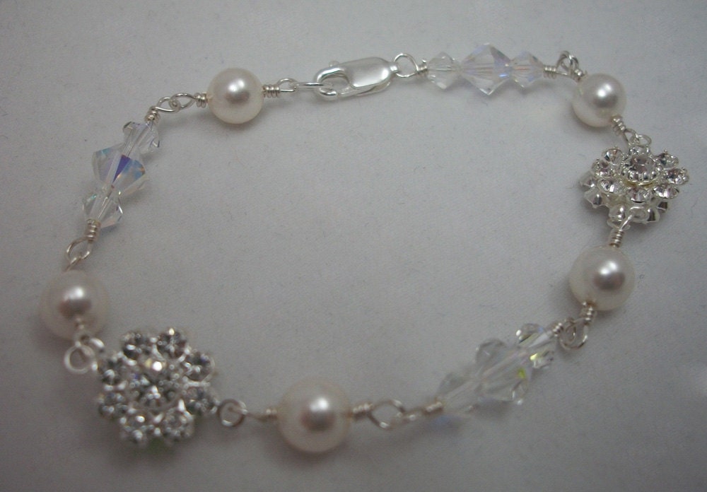 Swarovski Crystal Pearl Rhinestone Flower Bridal Bracelet, The Paige