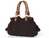 Black Handbag- Celebrity Style With Genuine Leather Handles- shoulder bag- crochet bag- hand made