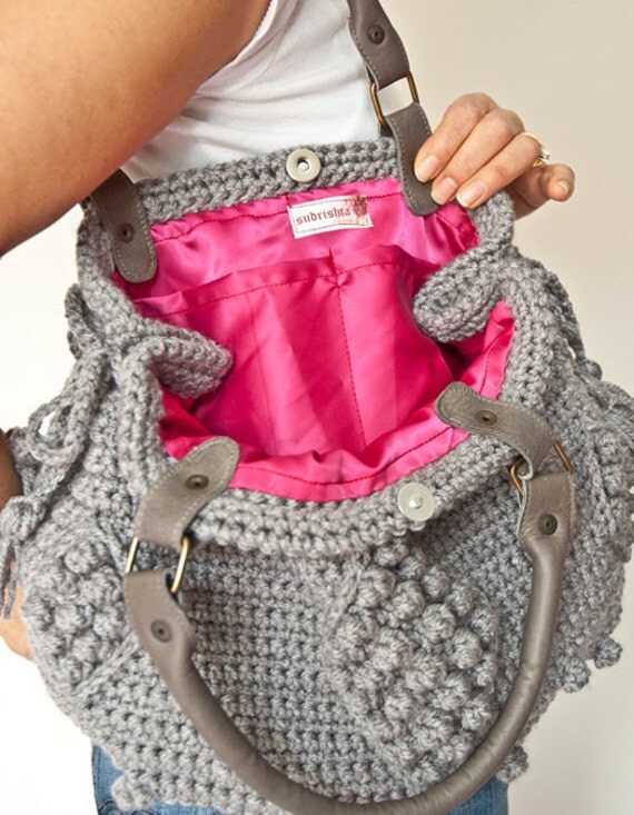 Light Grey Handbag Celebrity Style With Genuine Leather Handles