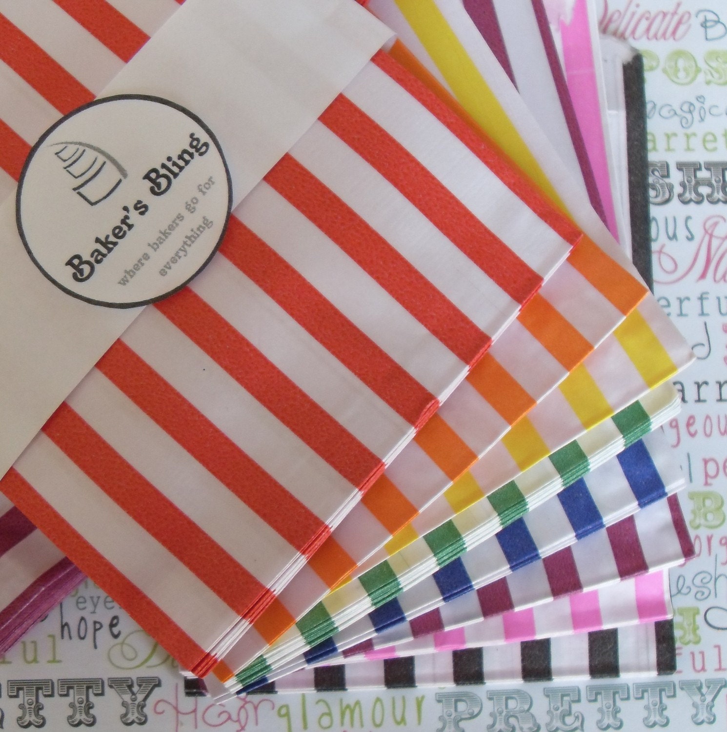 Rainbow Stripe Paper Candy Bags for Candy Bars, Party Treats, Favors and Gifts - (80) Count