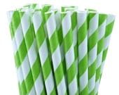 Lime Green Striped Paper Drinking Straws with Printable DIY Flags (50 count)