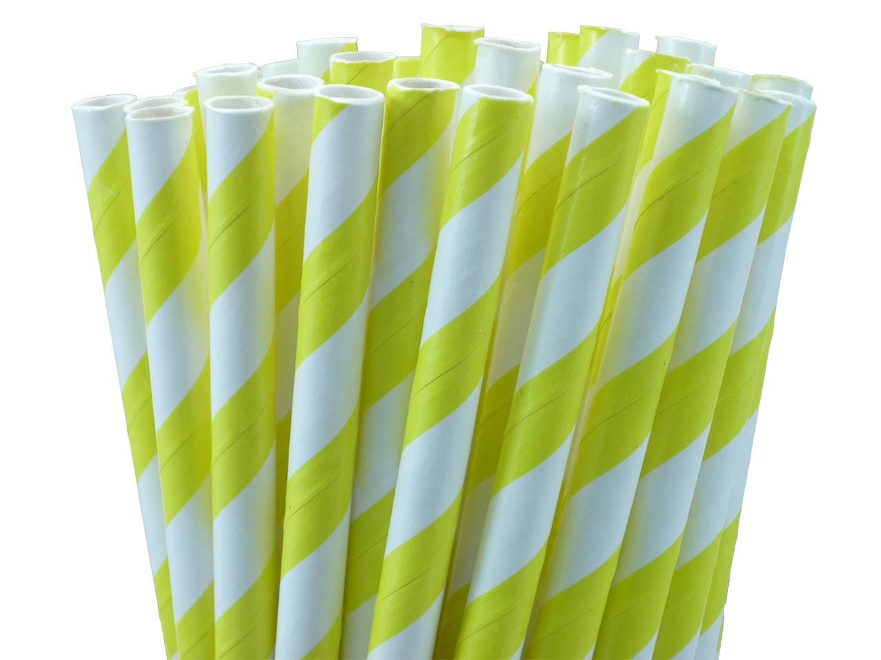 Yellow Striped Paper Drinking Straws with Printable DIY Flag Toppers - (50 count)