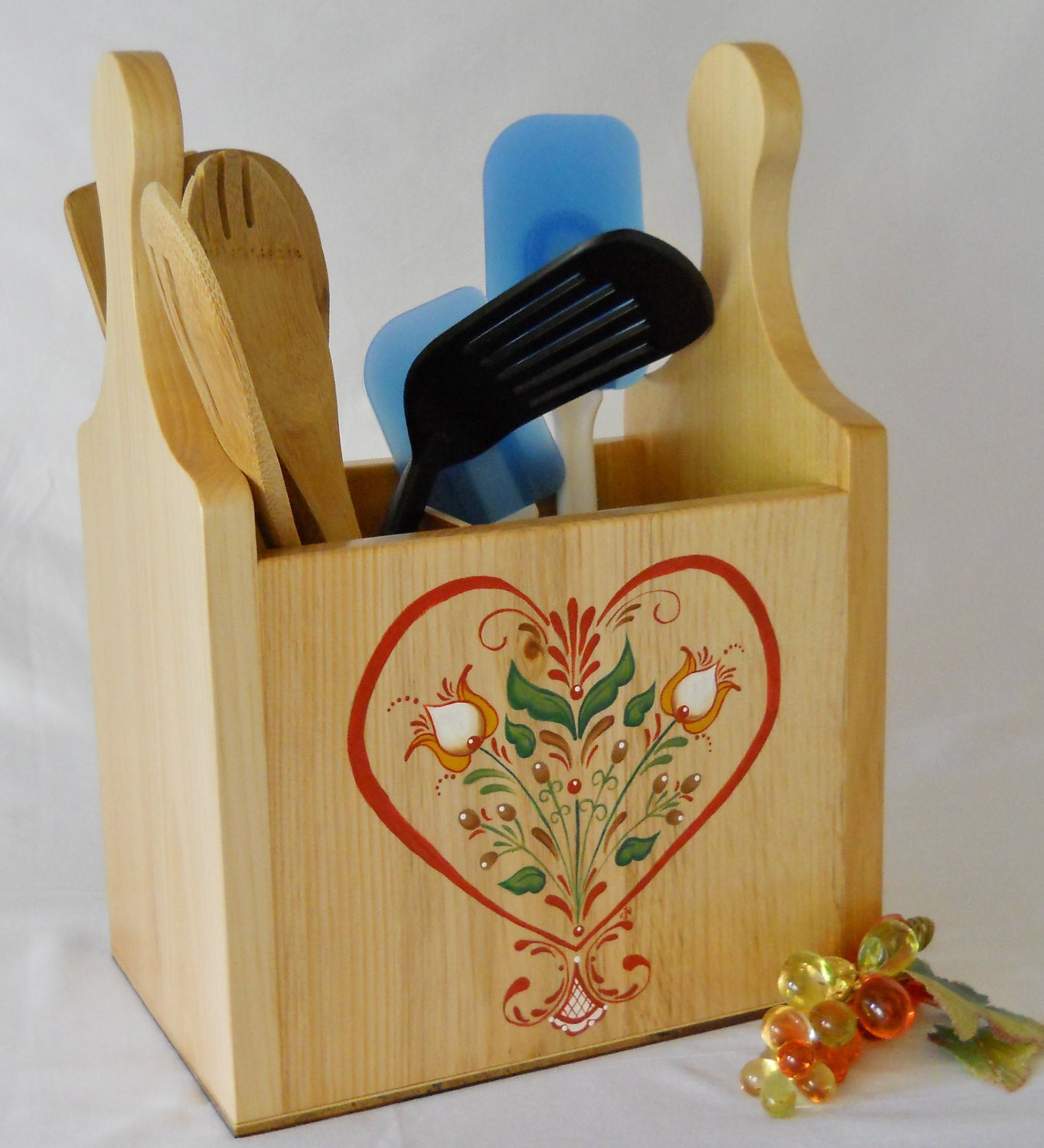 Pine Kitchen Utensil Holder, Handpainted