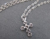 Tiny Swarovski Crystals Cross sterling silver necklace