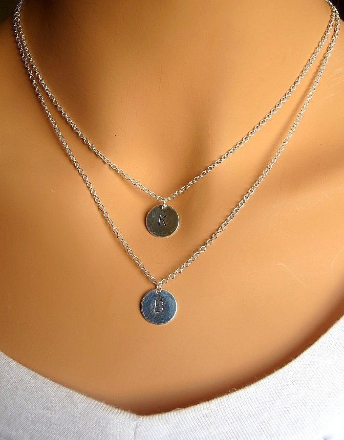 Two Initials Personalized sterling silver double coin necklace