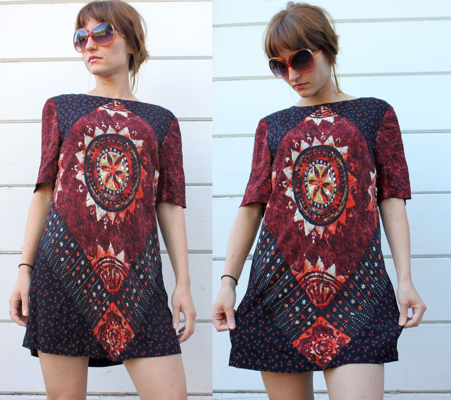 vintage TUNIC DRESS tribal sun dashiki S c471