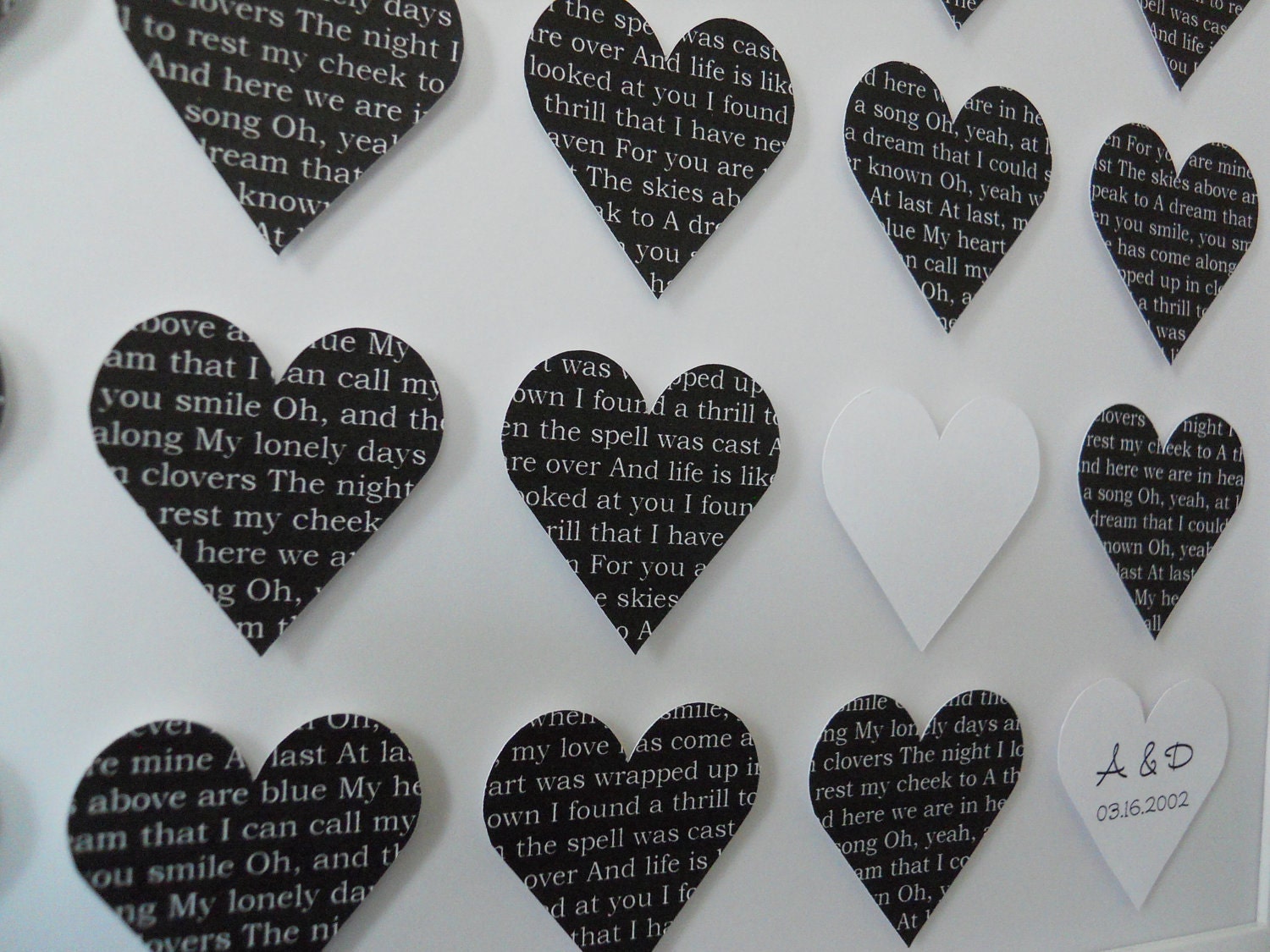Personalized Wedding Gift : Custom Wedding Artwork,  Paper Hearts, Wedding Date, Bride and Groom Wedding Gift