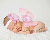 BELLA BEBE Precious Pink Hand Sewn Sequin Flower on Shimmer Pink Stretch HEADBAND - All Sizes Available - Amazing Photo Prop