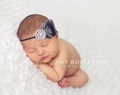 GREY and BLACK Feather Fascinator - Preemie to Adult Sizes Available