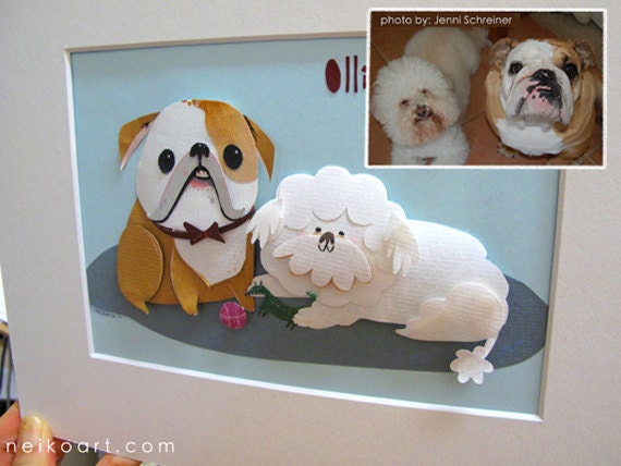 Custom Paper Cut illustration - ONE animal/ pet, original art.