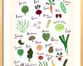 ABC Vegetable Poster -13X19 - art print for kids - neikoart