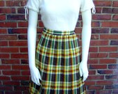 Vintage 1950s Skirt PLAID DREAM MACHINE High Waisted Pleated Wool Skirt By Snyder Craft California