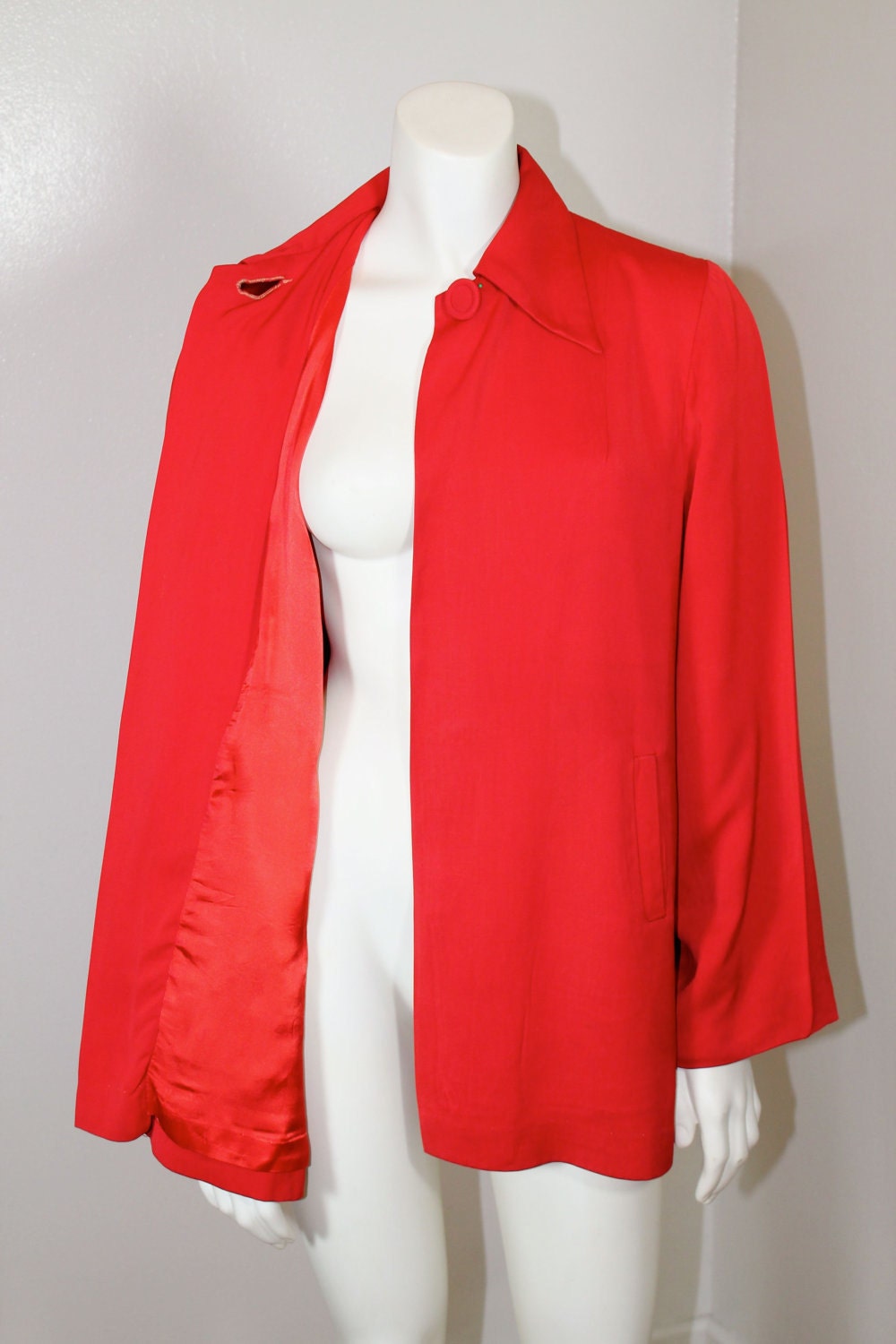 Vintage 1940s Jacket WINTER ROMANCE Red Gabardine Swing Coat