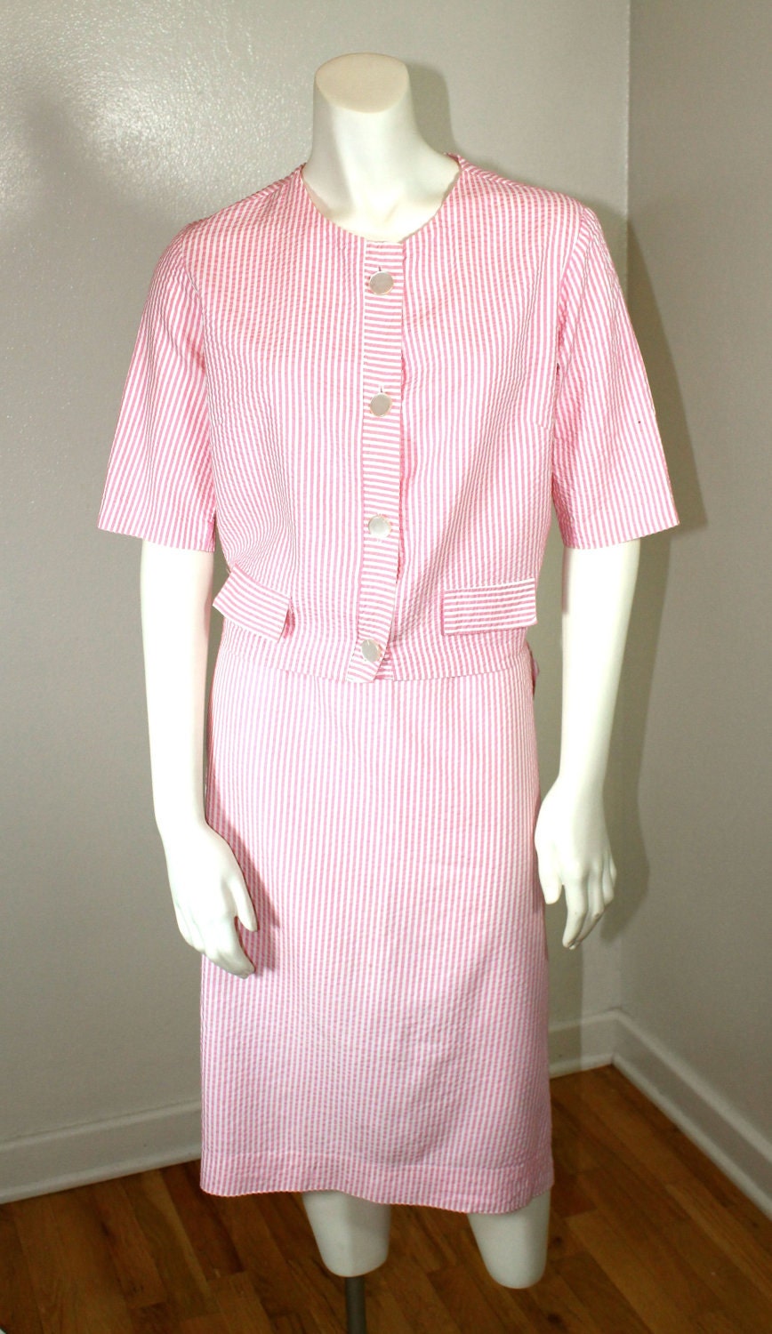 Vintage 1950s Jacket CANDY STRIPER Pink And White Skirt Suit