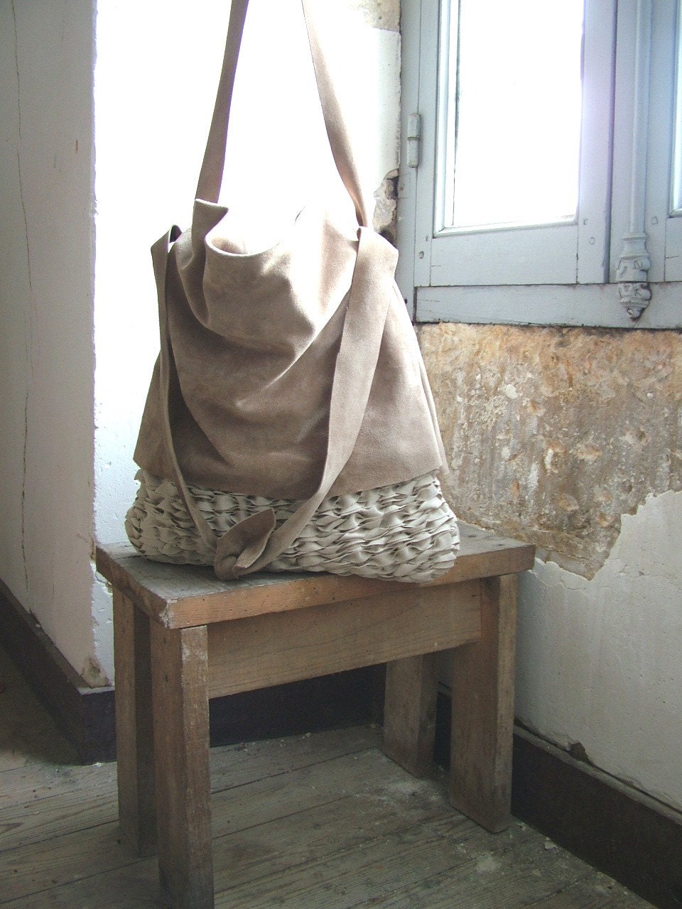 Slouchy Hobo Tote with Leather or Suede Finish - Handwoven to Order - byloomandhyde
