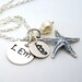 Bridesmaid Necklaces Gift, Personalized Necklace, Hand Stamped Jewelry, Personalized, Beach - Starfish - Pearl - .925 Sterling Silver