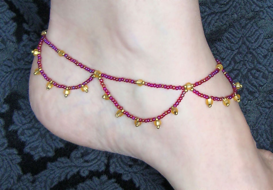 Fuchsia and Gold Lotus Anklet SALE 25% OFF
