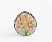 Brooch Mint Cherry Tree hand painted wood