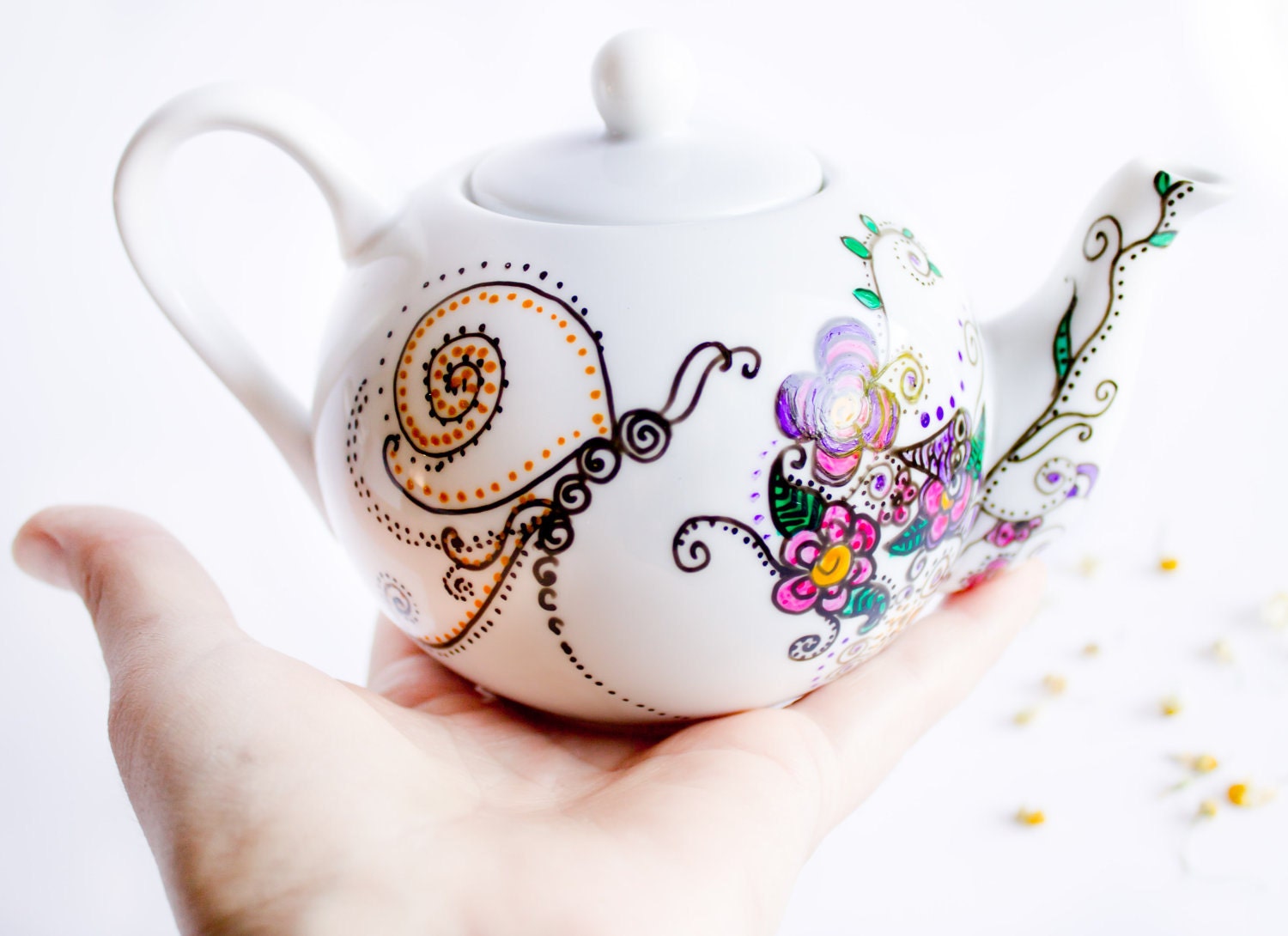 Teapot  Floral Tea Party in Spring Garden - painted ceramics