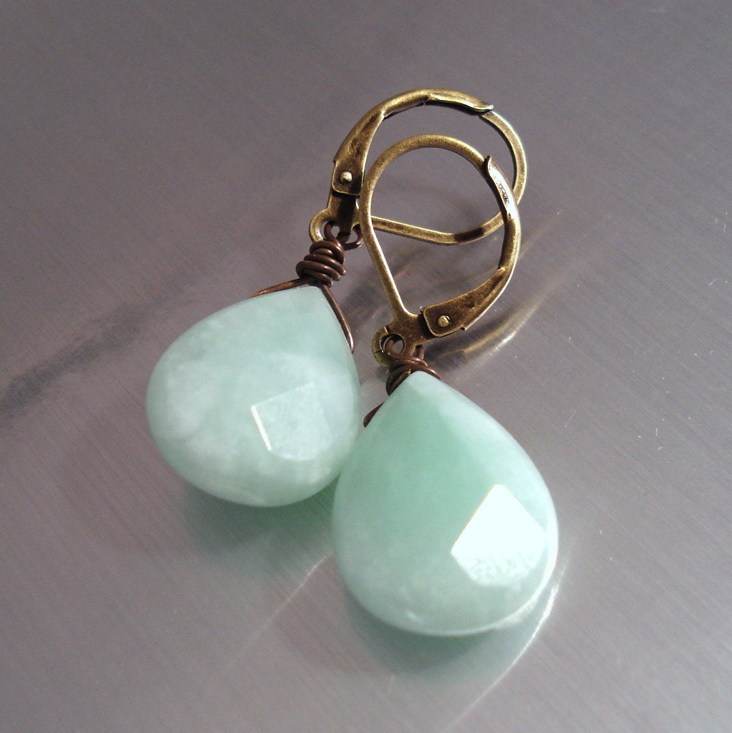 Amazonite Gemstone Earrings with Antique Brass Handmade