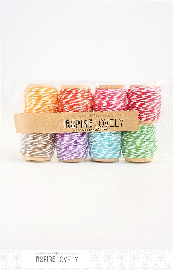80 yards Party Mix Bakers Twine hand wound on mini wooden spools - InspireLovely