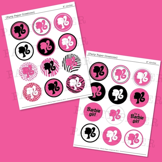 Instant Download Barbie Silhouette 2 inch Digital Printable Circles for Cupcake Toppers, Stickers, Hair Bows, Favor Tags, Jewelry and more Il_570xn